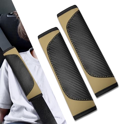 2PCS Car Seat Belt Covers, Soft Seat Belt Shoulder Pads Neck Covers, Breathable Mesh Seatbelt Strap Protector, Car Interior Accessories for Comfortable Driving Fit for Truck SUV (Leather-Beige) - color: Leather-Beige