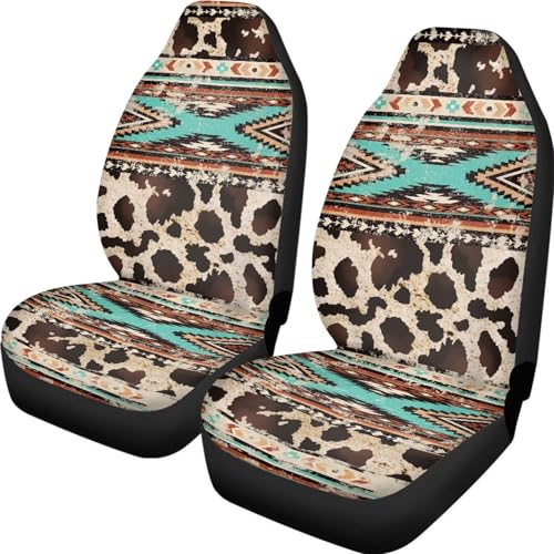 Car Seat Covers Front Seats Only for Women Men Auto Seat Covers Set of 2 Pack Bucket Cover for Cars SUV Truck Sedan, Easy to Install（Aztec Ethnic Cow Leopard Print 83） - color: Aztec Ethnic Cow Print 83