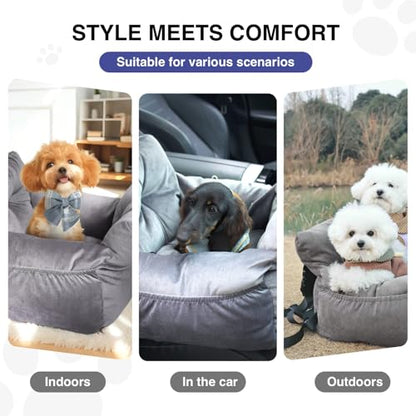 Pet Car Booster Seat for Small Dogs up to 25 lbs with Safety Straps, Storage Pockets, Travel Carrier Bed Booster Seat, Machine Washable (Gray) - color: Space Gray