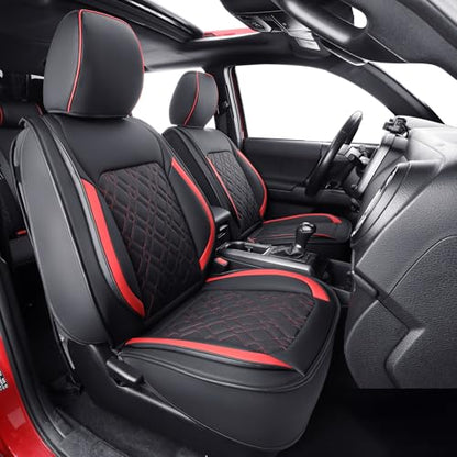 LUCKYMAN CLUB F150 Full-Set Seat Covers J03-Q3 with Waterproof Faux Leather, Fit 2015-2025 Ford F150 and 2017-2025 F250 F350 F450 (Full Set, Black-Red) - color: Black&Red, size: Full Set