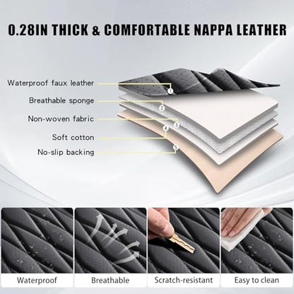WELLDO Nappa Faux Leather Car Seat Covers Full Set, Waterproof Non-Slip Seat Protector, 0.28in Thickened Cushion, Airbag Compatible Universal Seat Covers for Cars SUV Truck Pickup, Black