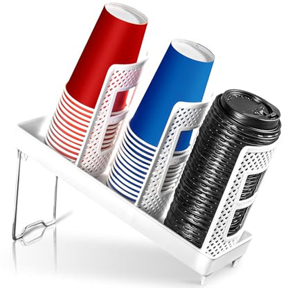 Paper Cup and Lid Holder, Disposable Coffee Cup Dispenser, 3-Slot Upright Paper Cup Dispenser for Coffee Stations, Kitchens, Bars, Restaurants, Lounges (White) - color: White, size: Large