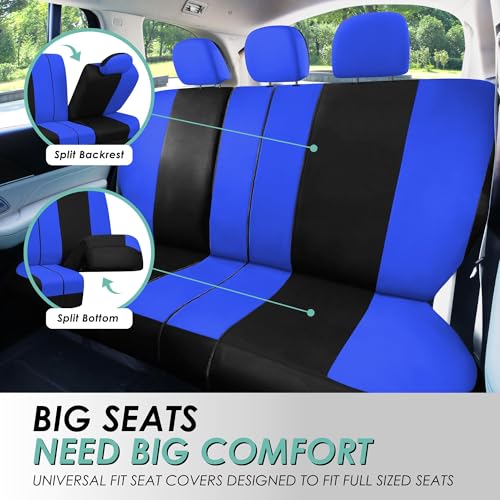 FH Group Light & Breezy Cloth Car Seat Covers, 7 Seater Three Row Set- Airbag & Split Ready -Universal for Cars Trucks and SUVs Blue/Black - color: Blue