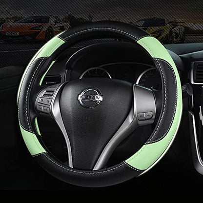 Leather Car Steering Wheel Cover, Non-Slip Car Wheel Cover Protector Breathable Microfiber Leather Universal Fit for Most Cars (Green) - color: Green
