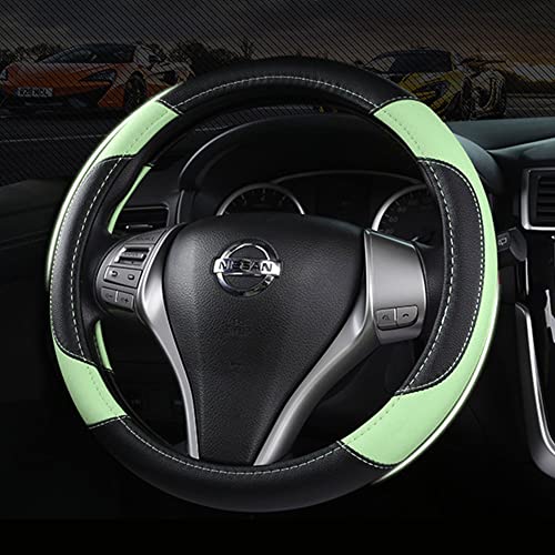 Leather Car Steering Wheel Cover, Non-Slip Car Wheel Cover Protector Breathable Microfiber Leather Universal Fit for Most Cars (Green) - color: Green