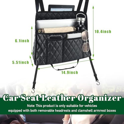 Car Purse Holder Between Seats, Leather Auto Front Seat Handbag Organizer Pocket, Universal Large Capacity Seat Bag Box Storage, Vehicle Interior Backseat Barrier for Kids Pet
