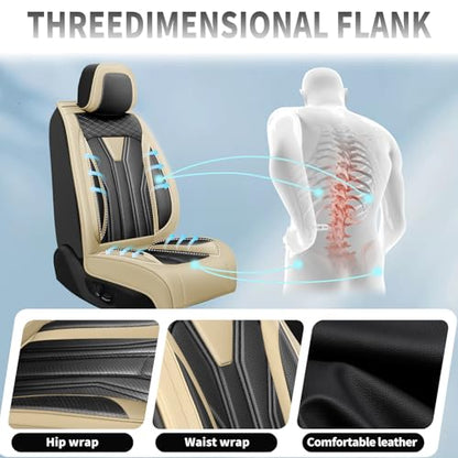 Fit Car Seat Covers Compatible with Honda Fit 2008-2018 2019 -Premium Leather，Waterproof Breathable，All-Weather Seat Cushion Protecto&Airbag Compatible(2 Front Seat Beige&Black) - color: Front Pair 【Beige Black#02】, size: For Honda Fit 2008-2018 2019