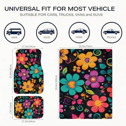 Automotive Floor Mats 5 Pcs, Universal Car Floor Mats,Floral Car Mats, Flower Car Accessory for SUVs/Sedan/Wagons, Durable Protective Mat, Trunk Liner for Families/Travel Enthusiasts - style: Bundle99