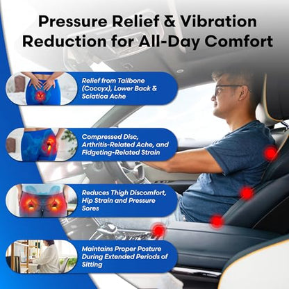 Travel Seat Cushion with LiquiCell® Membrane (Now Upgraded) - Thin Orthopedic Cushion for Sciatica, Tailbone, Back Pain Relief – Lightweight Foldable | Car, Truck, Airplane, Office & Home