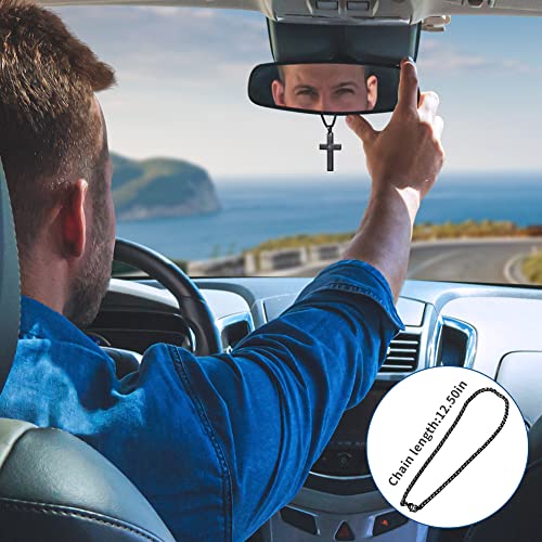 Pendant Cross for Car Rear View Mirror Necklace for Men Charm Car Mirror Hanging Accessories Ornament Stainless Steel Lord's Prayer Cross Necklace With Bible Verse (Black)