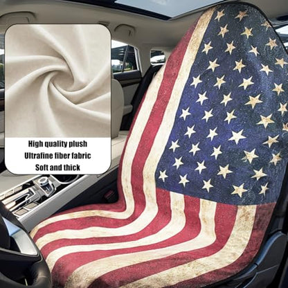 Ameican Flag Waterproof Towel Car Seat Cover, Sweatproof Non Slip Bucket Carseat, Patriotic Machine Washable Vehicle Bucket Frontseat Protector Accessories, Universal Fit(Flag)