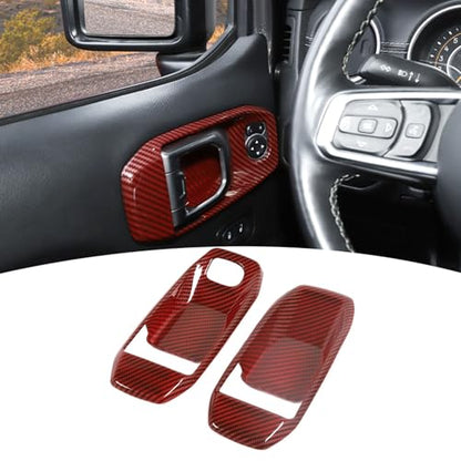 for Jeep JL Inner Door Handle Cover Bowl Trim for Jeep Wrangler JL JLU 2018 up for Gladiator JT 2020 up 2DR Red Carbon Fiber Grain Interior Accessories 2pcs