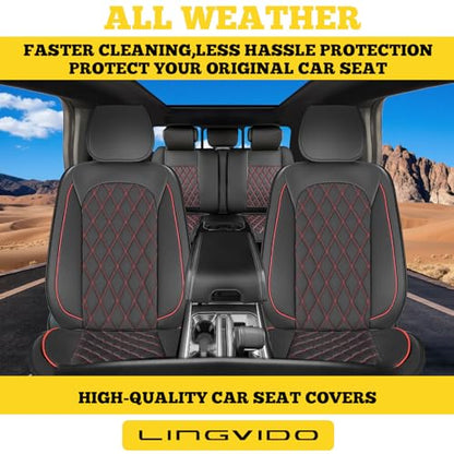 LINGVIDO Car Seat Covers Full Set (5 Seats) - Premium Perforated Nappa Leather, Waterproof Shield, Omni-Adapt Fit SUVs Sedans, Ultimate Family & Pet Protection - color: Black & Red Line, size: Full Set (5 Seats)