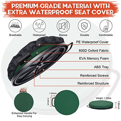 5 Gallon Bucket Seat, 360-Degree Swivel Seat Foam Cushion Bucket Seat Lid with Waterproof Cover for Dove Duck Hunting, Fishing, Baseball, Gardening and Camping - color: Green