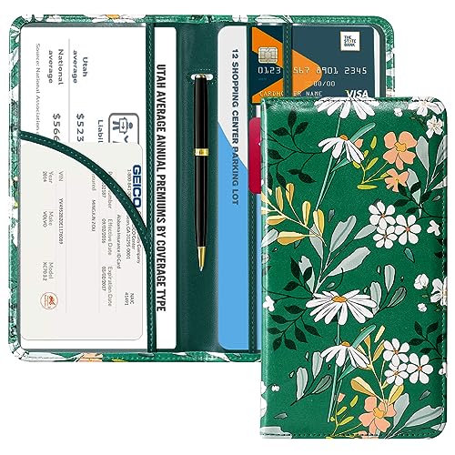 CoBak Car Registration and Insurance Holder - Vehicle Glove Box Car Organizer,Auto Truck Comparment Accessories Case with Magnetic Closure for Driver License,Cards - color: L-Blossom Forest Green