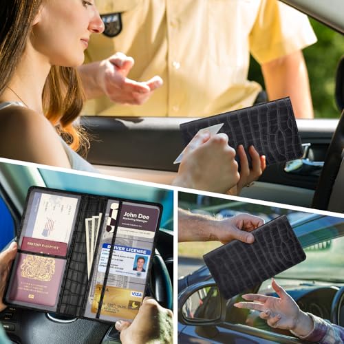 Car Registration and Insurance Holder, Black Vehicle Glove Box Car Organizer with Magnetic Closure for Documents, Cards, License Car Organization, 1 Pack - color: Black