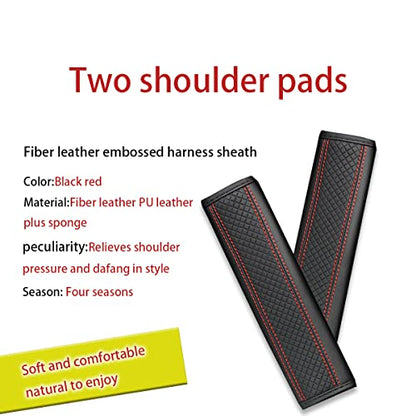 zipelo 2PCS Car Seat Belt Cover, Soft Shoulder Strap Covers Harness Pads, Safety Leather Seatbelt Comfort Driving Cushion Protect Your Neck and Shoulder Universal for Car, SUV (Black/Red-1)