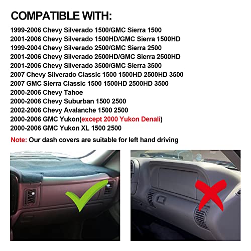 Dashboard Cover Dash Cover Mat Pad Compatible with 1999-2006 GMC Sierra/Chevy Chevrolet Silverado,2000-2006 GMC Yukon XL/Chevy Suburban Tahoe Avalanche(99-06, Black) - color: Black