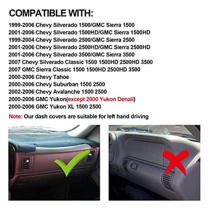 Dashboard Cover Dash Cover Mat Pad Compatible with 1999-2006 GMC Sierra/Chevy Chevrolet Silverado,2000-2006 GMC Yukon XL/Chevy Suburban Tahoe Avalanche(99-06, Black) - color: Black