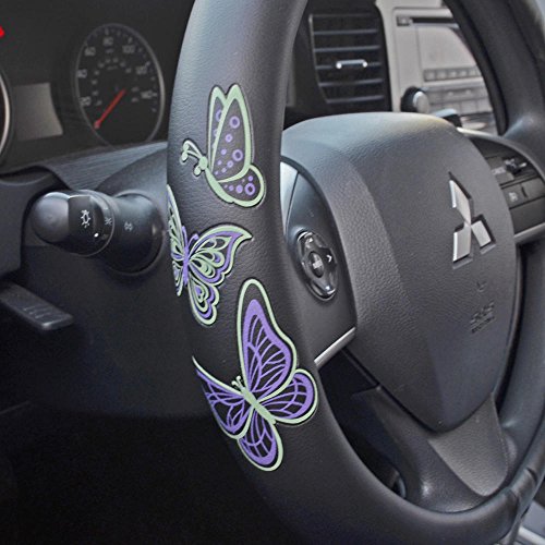 BDK GripGrab Comfort Grip - Purple & Green Butterflies on Black Synthetic Leather Steering Wheel Cover 15 inch - color: #46 Butterflies, size: Fits 14.5 - 15" SW