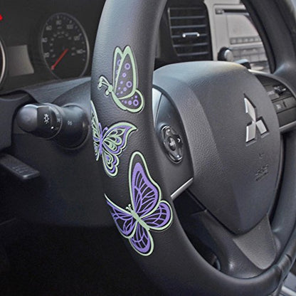 BDK GripGrab Comfort Grip - Purple & Green Butterflies on Black Synthetic Leather Steering Wheel Cover 15 inch - color: #46 Butterflies, size: Fits 14.5 - 15" SW
