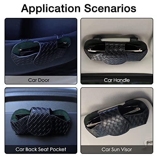 KINIVA Sunglasses Holder for Visor - Leather Glasses Case with Clips for All Car Models (Black) - color: 09 Black