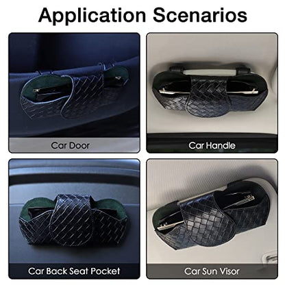 KINIVA Sunglasses Holder for Visor - Leather Glasses Case with Clips for All Car Models (Black) - color: 09 Black