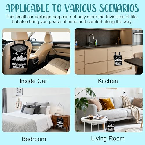 Adventure Awaits Car Garbage Bag Mountain and Bird Hanging Canvas Car Trash Bag Drawstring Car Back Seat Organizer for Car Back Front Seat Console with Adjustable Buckle - color: Adventure Awaits