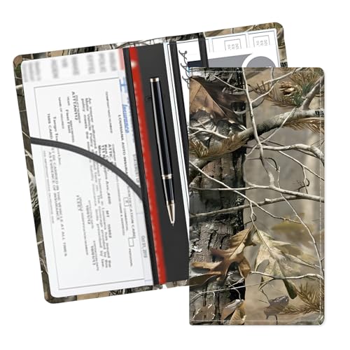 Leather Car Registration and Insurance Card Holder, Cute Car Accessories Vehicle Glove Box Car Organizer for Documents, Cards, License Woodland Camouflage Pattern - color: Woodland Camouflage Pattern