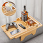 Bamboo Couch Cup Holder Tray - 2 in 1 Couch Armrest Table with Be Slide-Away Detachable Double Holder - Sofa Armchair Caddy for Drinking Snacks iPad TV Remote - color: Bamboo, size: 13.8" x 9.5" x 2.4"