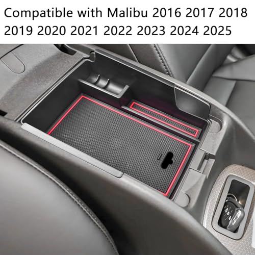 EDBETOS Center Console Organizer Tray Compatible with Chevy Malibu Accessories 2016-2019 2020 2021 2022 2023 2024 2025 Secondary Armrest Storage Box Insert Tray, USB Cable Hole, ABS Material, Red - color: Red Trim