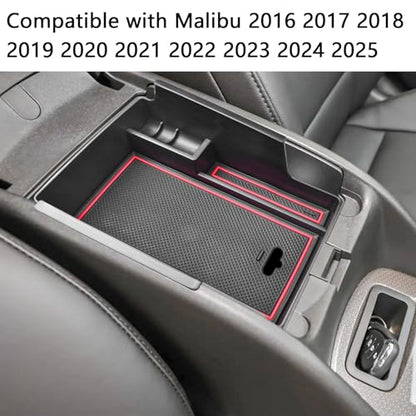 EDBETOS Center Console Organizer Tray Compatible with Chevy Malibu Accessories 2016-2019 2020 2021 2022 2023 2024 2025 Secondary Armrest Storage Box Insert Tray, USB Cable Hole, ABS Material, Red - color: Red Trim