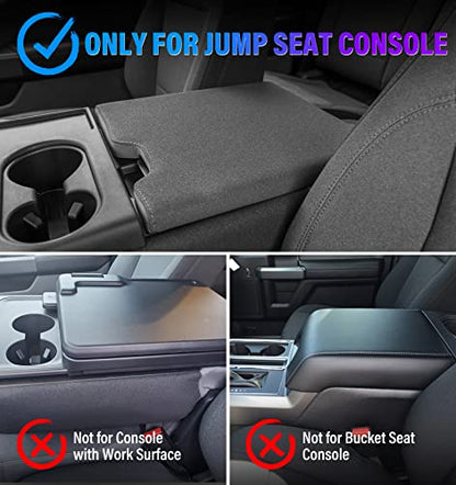 Sinvanho Thickened Center Console Armrest Cover for 2015-2025 Ford F150 Accessories, PU Leather Middle Console Protective Cover, Arm Rest Box Lid Cushion, Fits Only 40/20/40 Jump Seat Console - color: Thickened