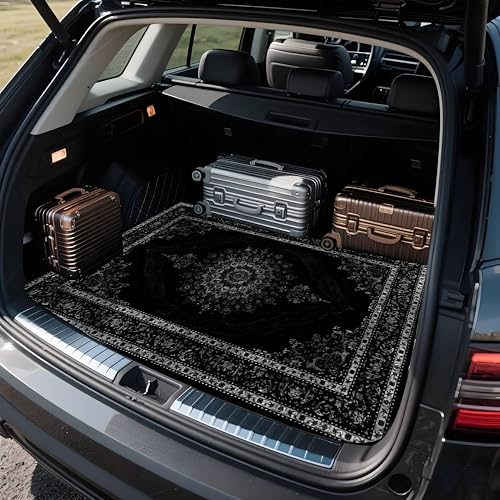 Universal Car Trunk Mat 29" x 39", Black Retro Bohemian Style All Weather Durable Cargo Mat Protector for SUV, Truck, Van | Stylish Cargo Liner Cover Leopard Print Car Accessories - color: Retro Bohemian Style