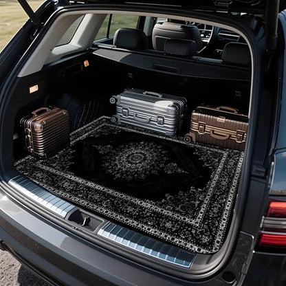 Universal Car Trunk Mat 29" x 39", Black Retro Bohemian Style All Weather Durable Cargo Mat Protector for SUV, Truck, Van | Stylish Cargo Liner Cover Leopard Print Car Accessories - color: Retro Bohemian Style