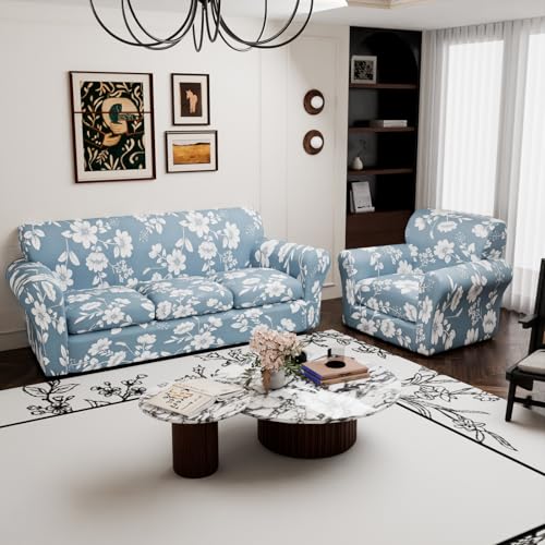 Stretch Couch Covers for 3 Separate Cushion Couch Sofa,Floral Printed Couch Sofa Cover,Washable Sofa Slipcover,Pet Friendly Furniture Protector with Elastic Bottom,Universal Fit for Home(Sofa,Cover)