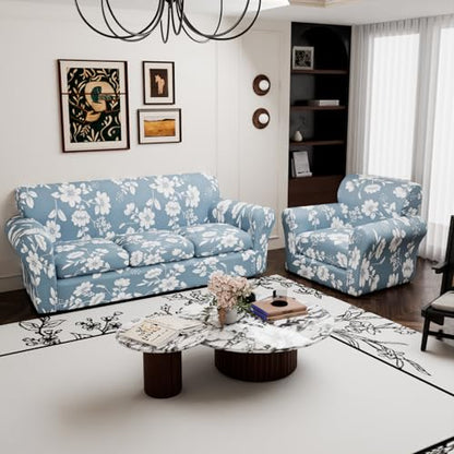 Stretch Couch Covers for 3 Separate Cushion Couch Sofa,Floral Printed Couch Sofa Cover,Washable Sofa Slipcover,Pet Friendly Furniture Protector with Elastic Bottom,Universal Fit for Home(Sofa,Cover)