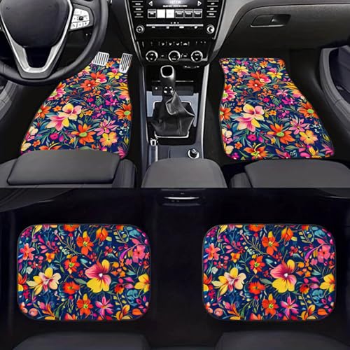 Car Floor Mats Non-Slip Automotive Floor Mats All-Weather Front Rear Car Floor Foot Mat Sets of 4 Pieces Foot Mats Rugs Carpet for Car Trucks SUV Sedans (Flower-01) - color: Flower-01