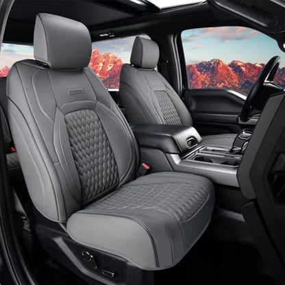 Coverado Dodge Ram 1500 Flat Front Seat Covers, Faux Leather Truck Gray Car Seat Covers Fit for 2009-2018 Dodge Ram 1500 2500 3500 Crew/Mega Cab Trucks - color: Gray, size: Flat Front&No Rear
