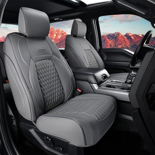 Coverado Dodge Ram 1500 Flat Front Seat Covers, Faux Leather Truck Gray Car Seat Covers Fit for 2009-2018 Dodge Ram 1500 2500 3500 Crew/Mega Cab Trucks - color: Gray, size: Flat Front&No Rear