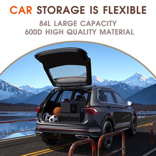Car Trunk Organizer SUV, 84L SUV Trunk Organizer – Waterproof Foldable Modular Trunk Organizer with Mesh Pockets, Non-Slip Base, Black - M313