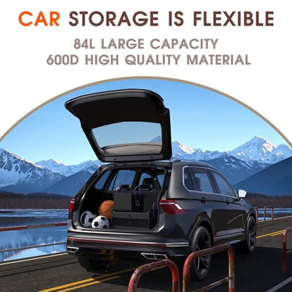 Car Trunk Organizer SUV, 84L SUV Trunk Organizer – Waterproof Foldable Modular Trunk Organizer with Mesh Pockets, Non-Slip Base, Black - M313
