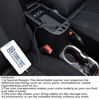 EDBETOS Center Console Organizer Tray Compatible with Jeep Renegade Accessories 2015-2019 2020 2021 2022 2023 Armrest Glove Box Secondary Storage (Black Line) - color: Black Line