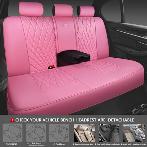 CAR PASS 5 Seats Piping Luxury Leather Seat Covers Full Set, Anti-Slip Waterproof Seat Covers Compatible with Front Armrests, Universal Fit for Suvs,Vans,Trucks,Airbag Compatible, Pure Pink - color: Pink, size: Full Set