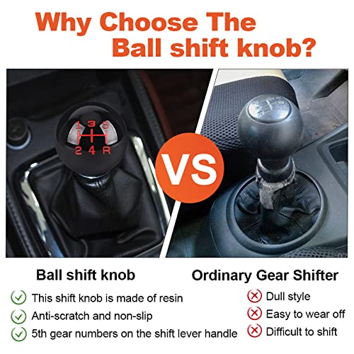 5 Speed Car Racing Gear Shift Shifter Knob, Resin Polished Round Ball Shift Knob with 3 Adapters Compatible with Manual Car (Black 5) - color: 5 Speed(Black)