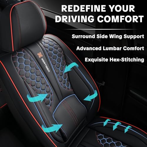 Black and Red Leather Car Seat Cover Set, with Lumbar Support | OEM-Inspired Interior Upgrade - color: A_Red Edge