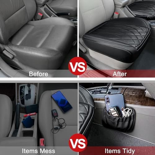 BEITK 2 Pack Leather Front Car Seat Cover Bottom Car Seat, Universal Anti-Slip Driver Car Seat Protectors with Storage Pocket, Waterproof Bottom Auto Seat Cushion Pad Mat for Most Vehicles(Black) - color: cushion pair black