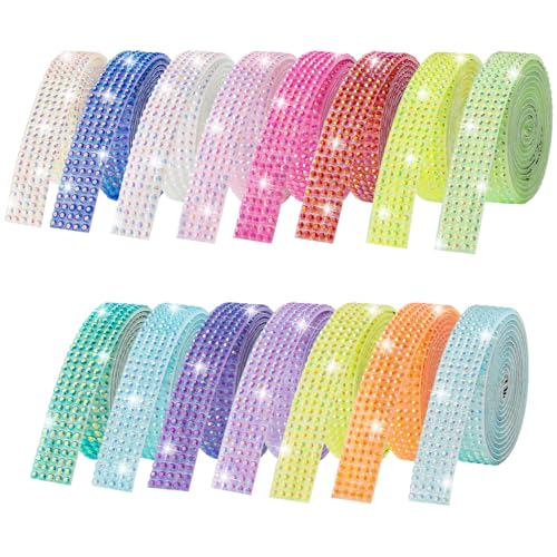 15-Yard Bedazzling Strips, 5-Rows 16-Roll Rhinestone Ribbon Self Adhesive, 15 Colors Bedazzling Kit, Rhinestones for Crafting, Rhinestone Strips for DIY Craft, 0.45inch Width,1 - color: 5 Rows 15 Colors-5