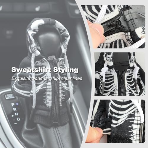 OFBAND Car Gear Shift Cover for Skull Motif,Cool Car Gear Shift Knob Cover with Mini Zip Protects Shifts Knob Car Decor,Funny Gears Shifts Hoodie Car Accessories (Skeleton) - color: Skeleton