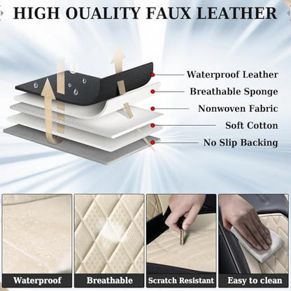 Coverado Car Seat Covers Full Set, Faux Leather Seat Covers for Car, Waterproof Car Seat Protectors 5 Seats, Automotive Seat Covers Universal Fit for Most Cars SUV Trucks- Black&White